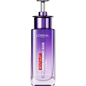 L'Oréal Paris Revitalift Hyaluronic Acid + Peptide Replumping Serum 30ml i lila tonad glasflaska med metallisk kork.