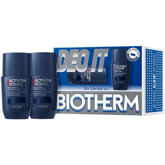 Biotherm Homme Day Control Set 2x75ml antiperspirant som ger 48h skydd i mörkblå roll-on-flaskor med box