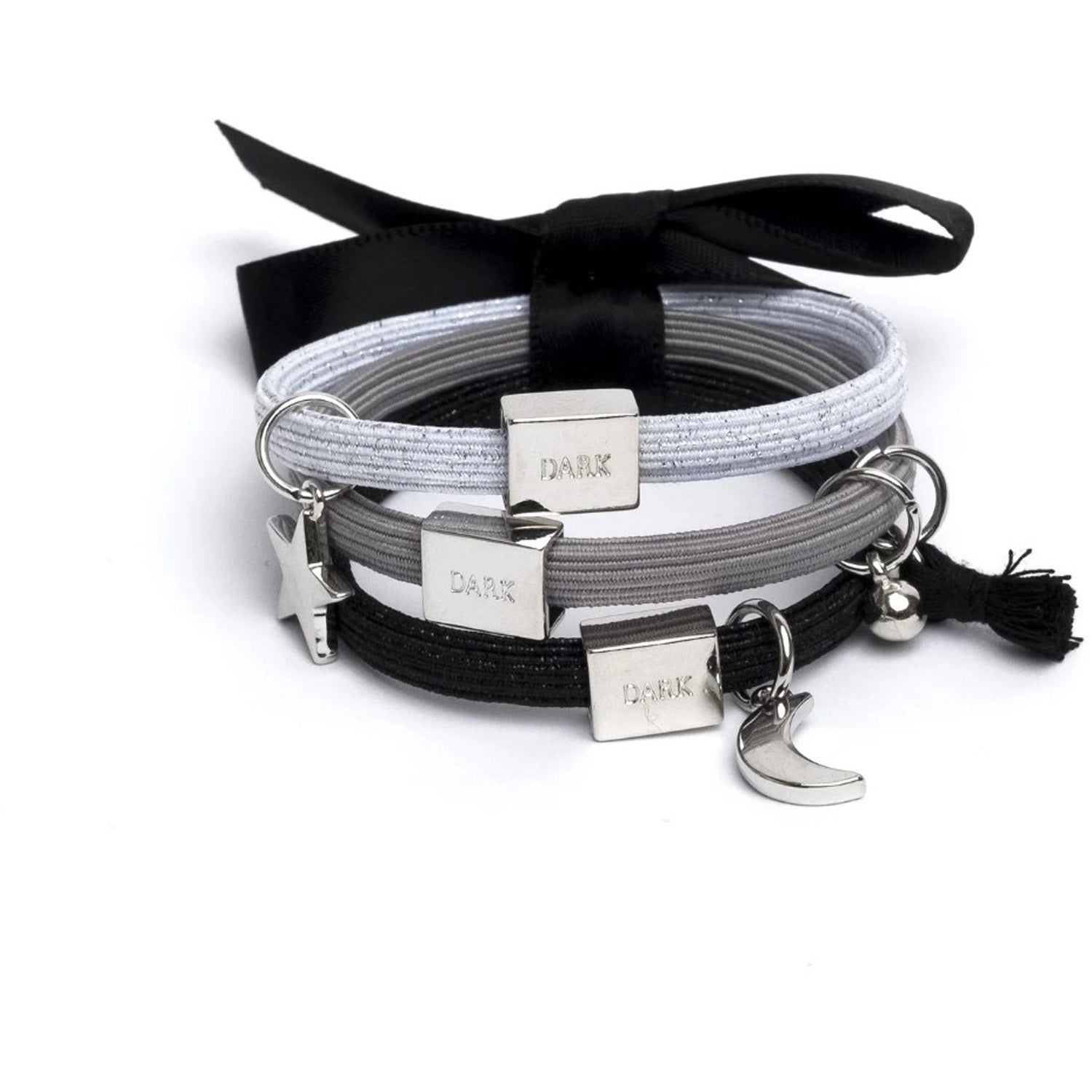 Dark Hair Ties 3 Pk Charm Combo Black W/Silver - pcs 1