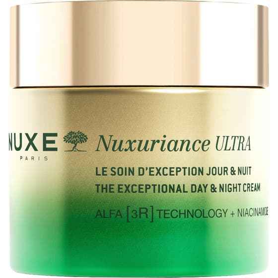 Nuxe Nuxuriance Ultra 50 ml intensiv uppstramande ansiktskräm med niacinamid i en tonad guld och grön glasburk