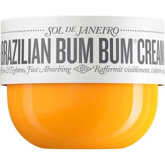 Sol de Janeiro Brazilian Bum Bum Cream brazilian kroppskräm med guaraná extract i en gul rund burk med vitt lock.