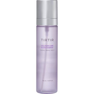 Tirtir Collagen Core Glow Essence 120 ml ger hudglöd i en frostad lila flaska med stilrent silverlock.