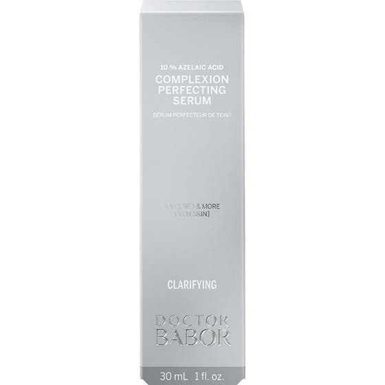 Doctor Babor DOC Complexion Perfecting Serum 30 ml i silvergrå box med 10 % azelainsyra som förbättrar hudstruktur.