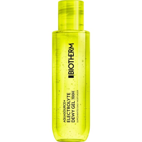 Biotherm Aquasource+ Electrolyte Dewy Gel 100H återfuktande ansiktsgel i limegrön flaska med bubblig textur