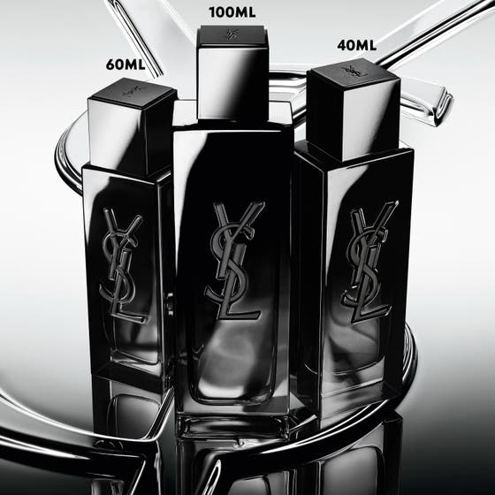 Yves Saint Laurent MYSLF Eau de Parfum 60 ml herrparfym i tre svarta stilrena flaskor med YSL-logotyp