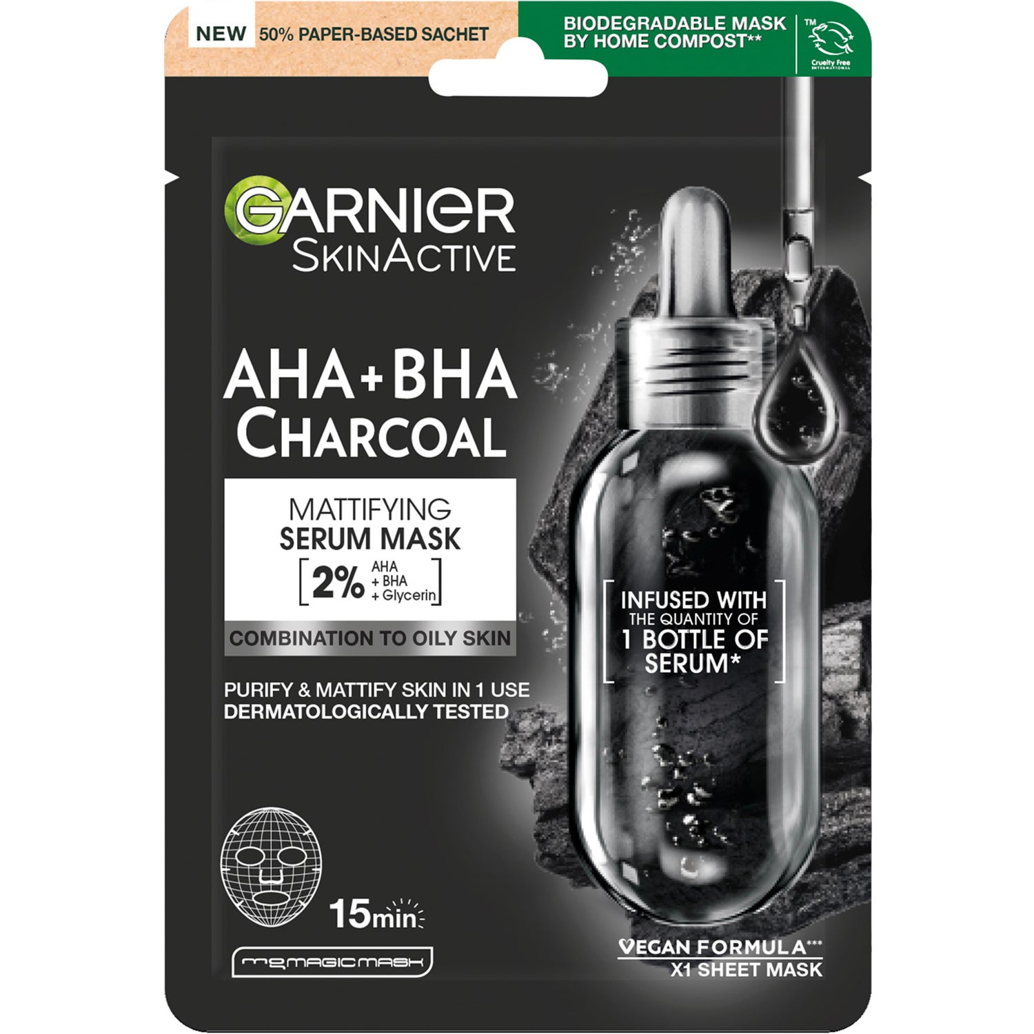 Garnier Pure Charcaol Black Algae Purifying & Hydrating Pore-Tightning Sheet Mask 28 g