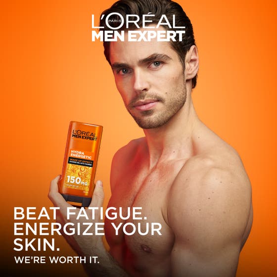 L'Oréal Paris Men Expert Shower Gel Hydra Energetic 300 ml duschtvål visar en klick genomskinlig gul geltextur.