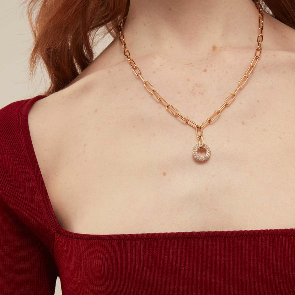 Pave Encrusted Doughnut Link Necklace