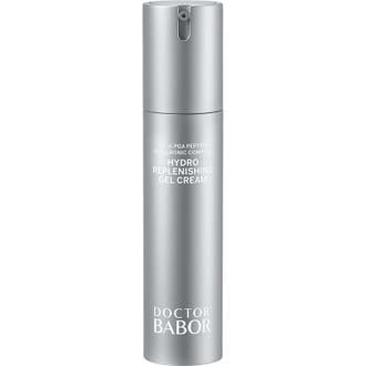 Doctor Babor Hydro Replenishing Gel Cream med babor peptider hudvård är en återfuktande ansiktskräm i silverflaska.