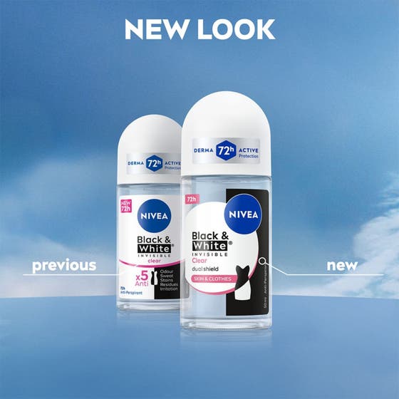 NIVEA Black & White Original 50 ml fläckfri roll-on deodorant ger ett alkoholfritt skydd utan rester.