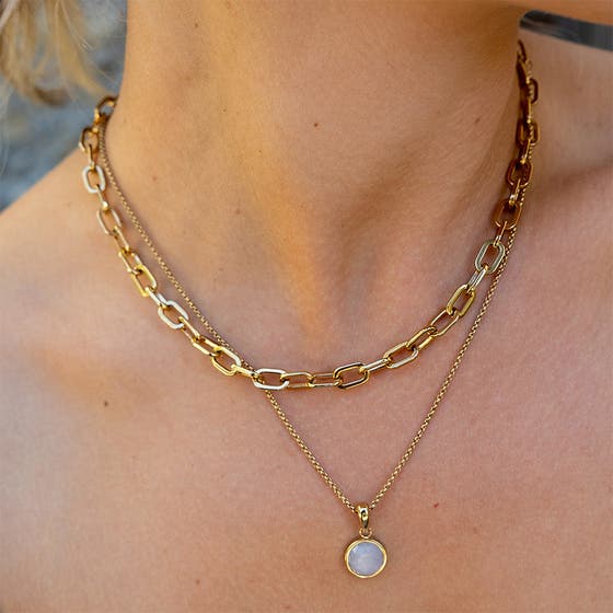 Steel Gold Necklace Rose Quartz Gold