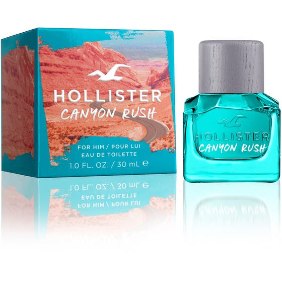 Hollister Canyon Rush Him 30 ml herrparfym är en fräsch hollister sommar parfym herr i turkos glasflaska med grått trälock
