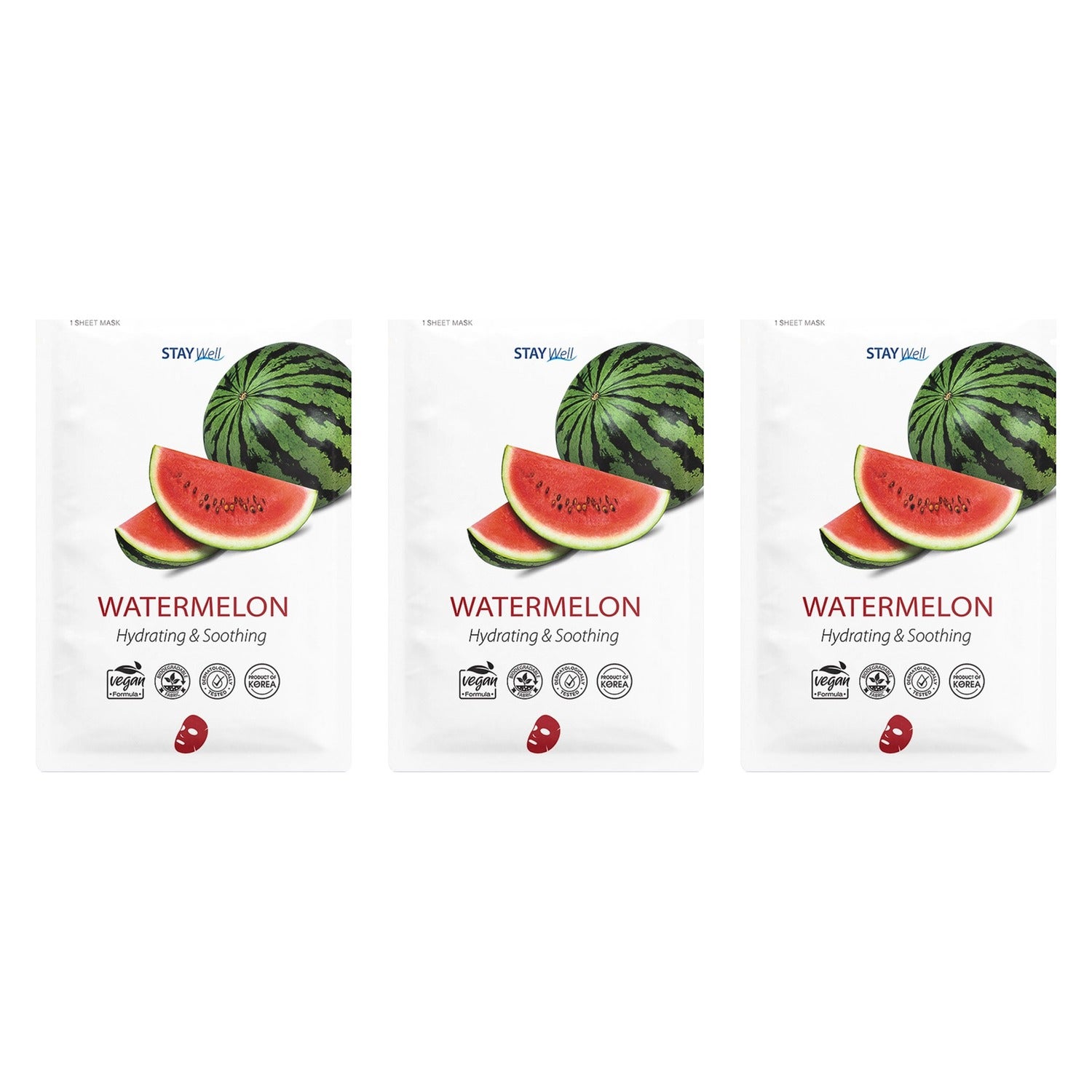 Stay Well Vegan Sheet Mask Watermelon 3pcs