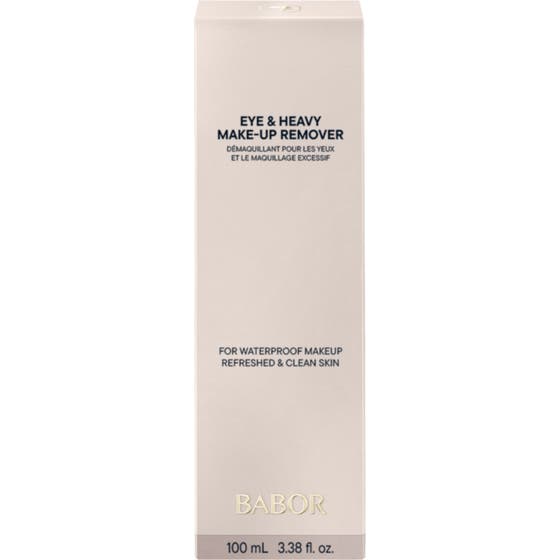 Babor Eye & Heavy Make Up Remover 100 ml sminkborttagning ögon för vattenfast smink i ljusbeige ytterförpackning.