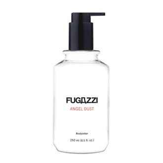 Fugazzi Angel Dust 250 ml återfuktande bodylotion i en genomskinlig flaska med svart pumpdispenser.