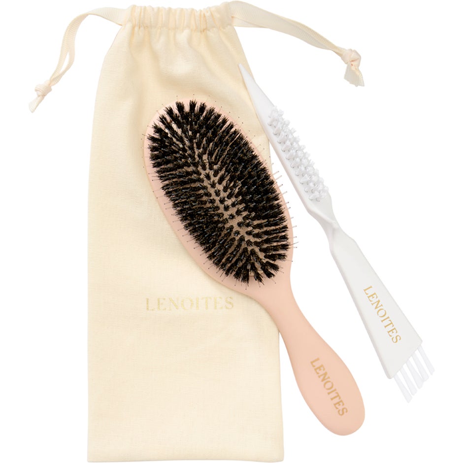 Lenoites Hair Brush Wild Boar With Pouch And Cleaner Tool Blush
