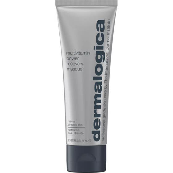Dermalogica Multivitamin Power Recovery Masque anti age ansiktsmask i en silvrig tub med lila detalj och svart lock.