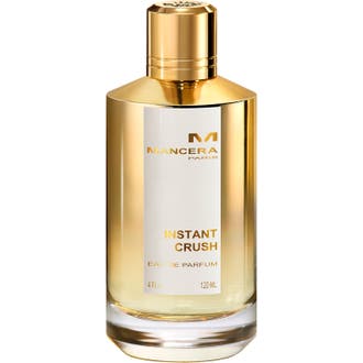 Mancera Instant Crush Eau De Parfum 120 ml parfym i en lyxig guldfärgad glasflaska med matchande guldlock och vit etikett