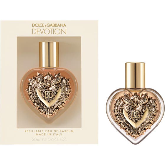 Dolce & Gabbana Devotion Eau de Parfum 20 ml parfym i hjärtformad flaska med guldigt emblem och ask