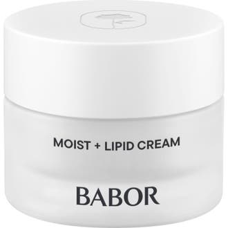 Babor Skinovage Moist + Lipid Cream skinovage återfuktande ansiktskräm och lipidkräm i burk av frostat glas med vitt lock.