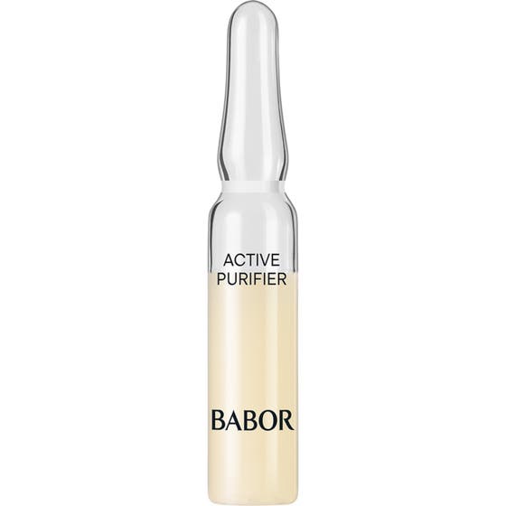 Babor Active Purifier 2 ml babor ampuller active purifier mot finnar i en genomskinlig glasampull med ljus vätska.
