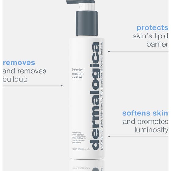 Dermalogica Intensive Moisture Cleanser 295 ml fuktgivande ansiktsrengöring känslig hud med krämig vit textur