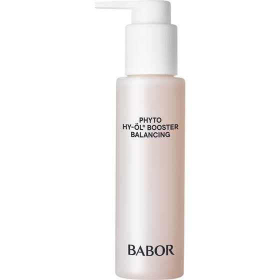 Babor Phyto Hy-Öl Booster Balancing 100ml balanserande ansiktsrengöring i frostad flaska med vit pump.