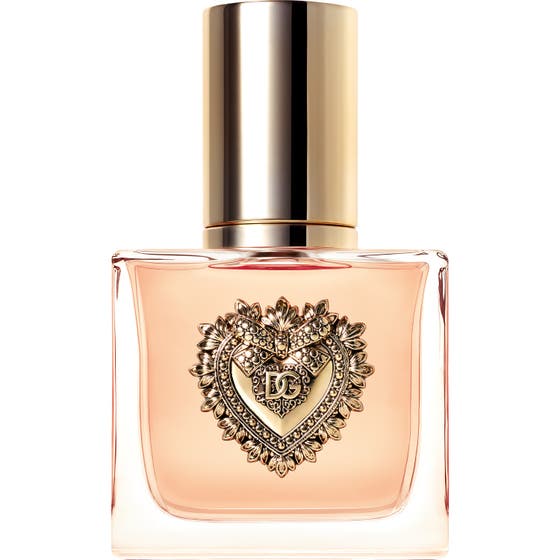 Dolce & Gabbana Devotion Eau de Parfum 30 ml söt designerparfym i fyrkantig glasflaska med gyllene hjärta och guldlock