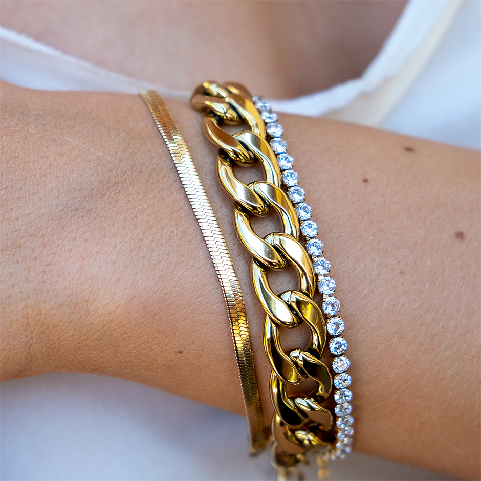 Steel Tennis Bracelet Steel Gold