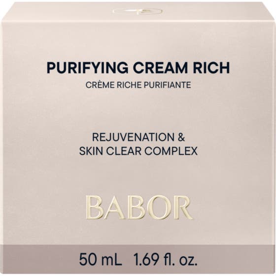 Babor Purifying Cream rich 50 ml purifierande kräm ger talgbalans i en vit ytterförpackning med grön text.
