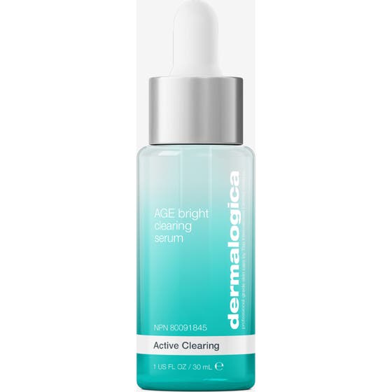Dermalogica Age Bright Clearing Serum 30 ml hudklaring i turkos glasflaska med silvrig pipettkork