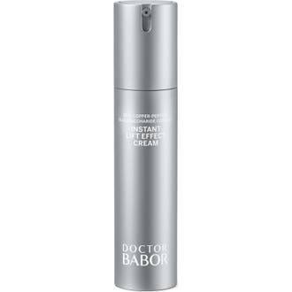 Doctor Babor Instant Lift Effect Cream ansiktslyft kräm i en slank silverfärgad pumpflaska för lyxig peptidkräm.