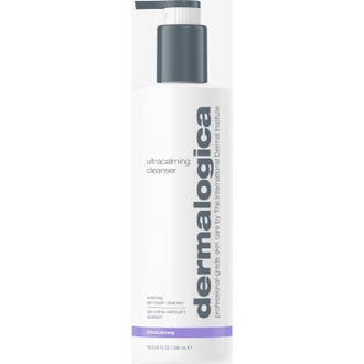 Dermalogica Ultracalming Cleanser 500 ml anti-rodnad lugnande hudvård i vit plastflaska med grå pump.