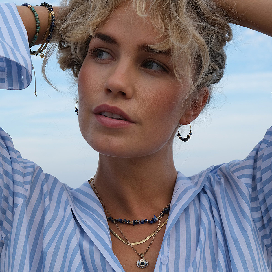 Nature Beads Earring Amazonite Gold