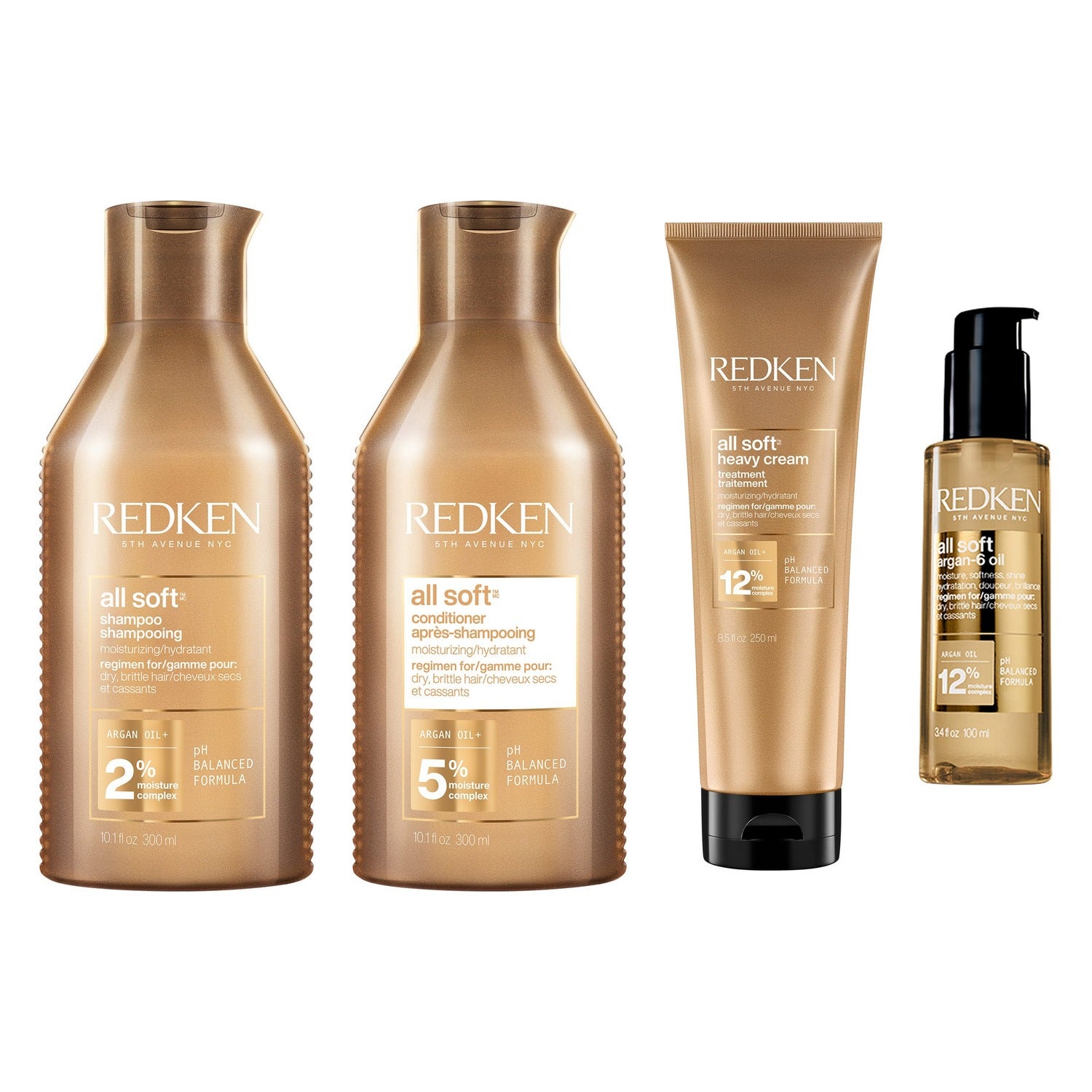 Redken All Soft Quartet Set Shampoo 300 ml + Conditioner 300 ml + Mask 250 ml + Oil 110 ml - 960 ml