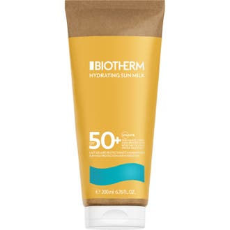 Biotherm Waterlover Hydrating Sun Milk 200 ml fuktgivande solmjölk i gul pappersbaserad tub med vitt lock