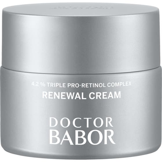 Doctor Babor Triple Pro-Retinol Renewal Cream anti-aging retinol kräm för hudföryngring i elegant silverfärgad burk