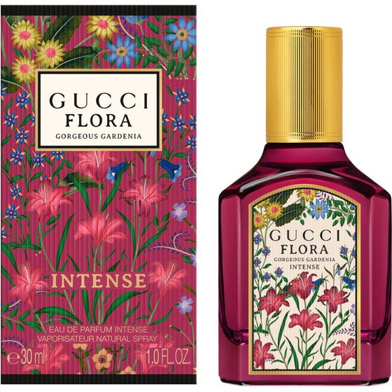 Gucci Flora Gorgeous Gardenia Intense 30 ml parfym dam i lila flaska med guldkork och blommig ytterkartong