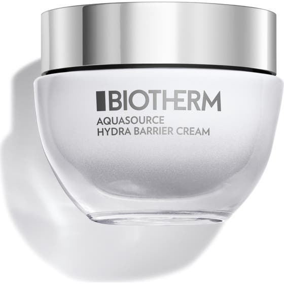 Biotherm Aquasource Hydra Barrier Cream 50ml återfuktande ansiktskräm som stärker hudbarriären i glasburk med silverlock