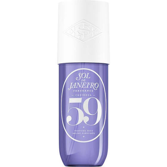 Sol de Janeiro Cheirosa 59 240ml body mist i en lila genomskinlig flaska med vitt lock