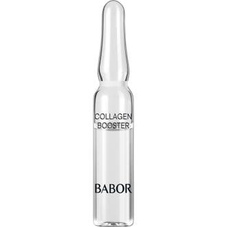 Babor Collagen Booster 2 ml ampull ger kollagen för huden i en genomskinlig glasförpackning.