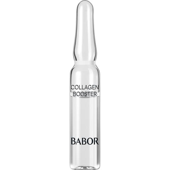 Babor Collagen Booster 2 ml ampull ger kollagen för huden i en genomskinlig glasförpackning.