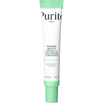Purito Seoul Wonder Releaf Centella Eye Cream Unscented 30 ml lugnande anti-aging ögonkräm i vit tub med ljusgröna detaljer