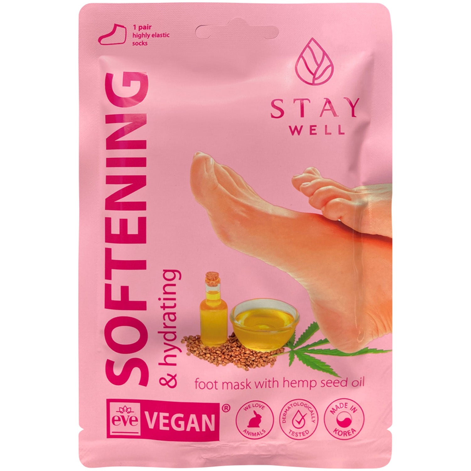 Stay Well Instant Softening Foot Mask Hemp Seed 1pcs