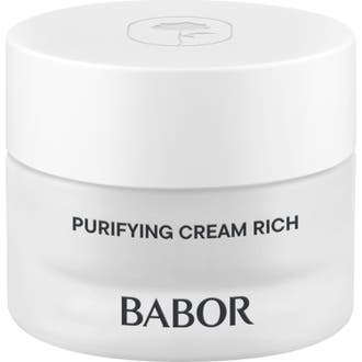 Babor Skinovage Purifying Cream Rich purifierande kräm i frostad glasburk med vitt lock ger talgbalans ansiktsbehandling