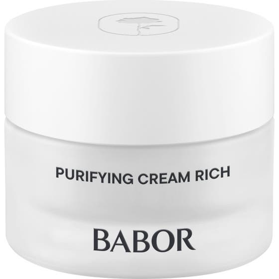 Babor Skinovage Purifying Cream Rich purifierande kräm i frostad glasburk med vitt lock ger talgbalans ansiktsbehandling