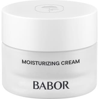 Babor Skinovage Moisturizing Cream återfuktande ansiktskräm i en burk av frostat glas med vitt lock.
