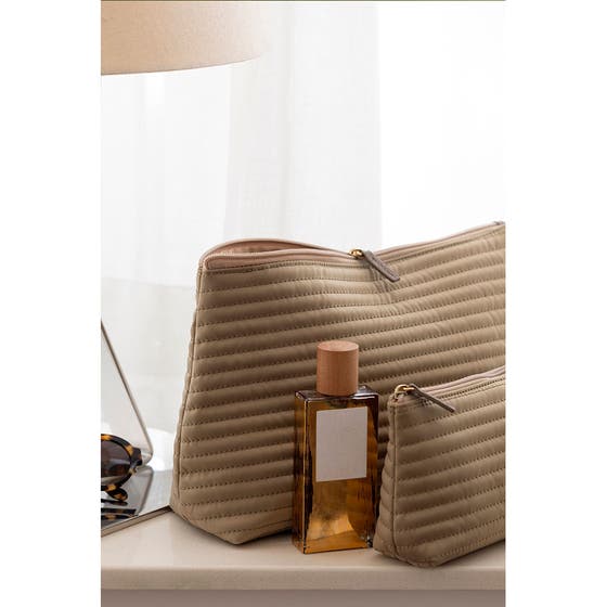 Cosmetic L Taupe Soft Quilted Stripes