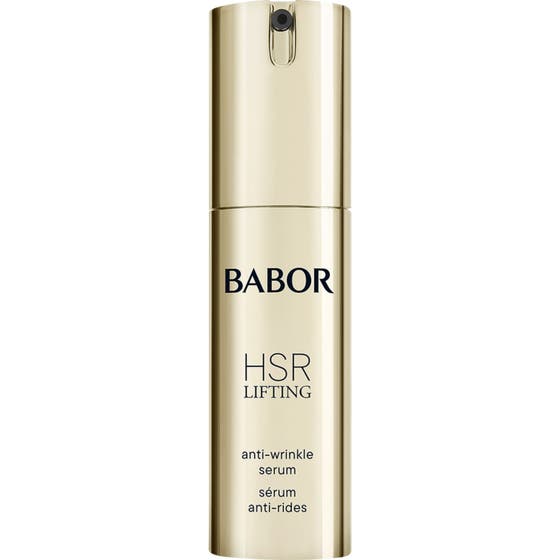 Babor HSR Lifting Anti-Wrinkle Serum anti-age lyftserum mot antirynkor i en guldglänsande cylinderformad flaska.