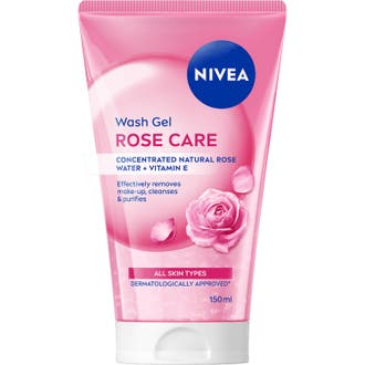 Nivea Rose Care Micellar Face Wash 150 ml micellär rengöring för ansikte och läppar i rosa tub med vit kork.